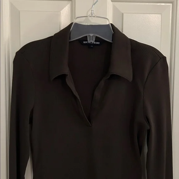 Veronica Beard Kearney Long Sleeved Polo Top Dark Umber (brown) size S NWOT - Picture 7 of 13